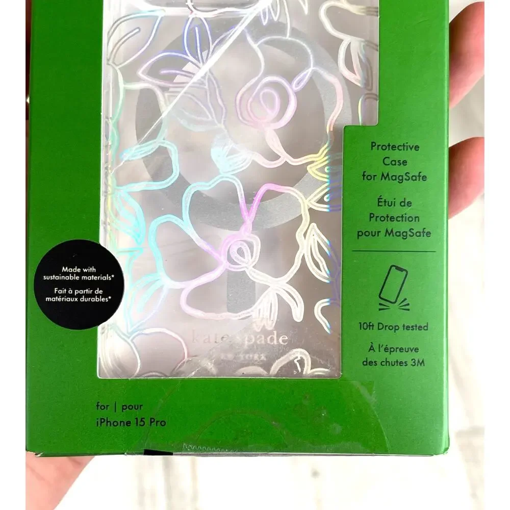 Kate Spade Iridescent Floral Clear MagSafe iPhone 15 Pro Case NEW